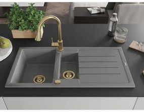 Mexen Andres, 1,5-komorový granitový drez 1000x500x200 mm a drezová batéria Elia, šedá, 6515-71-670101-50