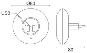 ACA Lighting Nočné svetlo do zásuvky 1W/4000K/IP20/2xUSB