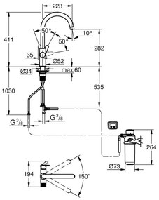 GROHE 30593000 - Drezová batéria BLUE PURE, C-výtok, lesklý chróm
