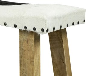 Drevená stolička s koženým sedákom Cowny biela/čierna - 45*26*46cm