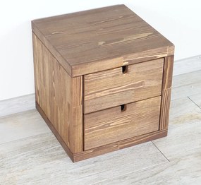 Rustikálny patinovaný drevený nočný stolík s 2 zásuvkami 40x40x40 cm
