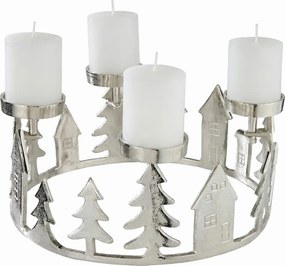 ADVENT Adventný veniec domčeky 35 cm - strieborná
