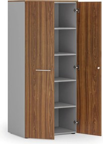 Kancelárska policová skriňa PRIMO GRAY s dverami, 800 x 500 x 1781 mm, sivá/orech