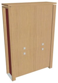 Vysoká skriňa Verno+ S 140 x 46 x 210 cm, delená, dub svetlý / červená