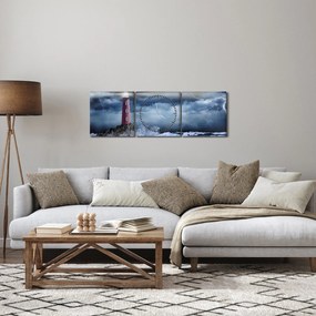Obraz - Maják na útese (s hodinami) (90x30 cm)