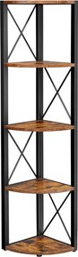 5-poschodová rohová polica 160x30x30 cm v hnedej a čiernej farbe