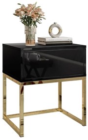 NOČNÝ STOLÍK EDWARD GLOSS ČIERNY LESK + ZLATÝ PODSTAVEC