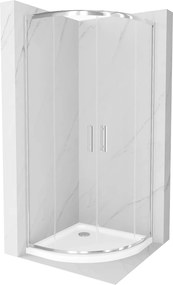 Mexen Rio, štvrťkruhový sprchovací kút s posuvnými dverami 80 x 80 cm, 5mm číre sklo, chrómový profil + biela sprchová vanička, 863-080-080-01-00-4110