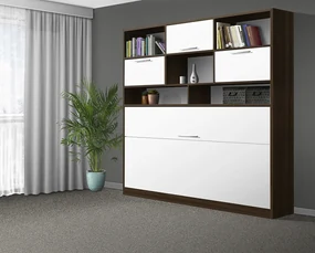 Nabytekmorava Sklápacia posteľ VS1056 MAX, 200x90cm farba lamina: dub sonoma tmavá/biele dvere, Varianta dverí: lesklé