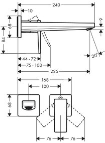 Hansgrohe Metropol, umývadlová batéria pod omietku 225 mm, 2-otvorová inštalácia, chrómová, HAN-32526000