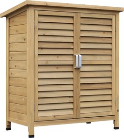 Outsunny Drevený Záhradný Úložný Štít 87x46,5x96,5 cm s 2 Vnútornými Policami, 2 Vetracími Dverami a Šikmou Strechou na Prírodnú Terasu | Aosom