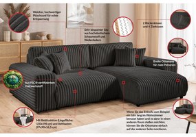 Tmavosivá menčestrová rozkladacia/s úložným priestorom rohová pohovka (pravý roh) Sarina – Ropez