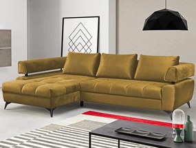 Rohová sedacia súprava Paris, horčicová žltá látka, ľavý roh