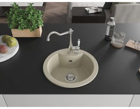 Mexen Diego, granitový drez 488x488x167 mm, 1-komorový a drezová batéria Carla, béžová, 6512-69-670700-00