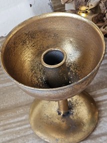 Zlatý antik kovový svietnik na nohe Dhaka gold - Ø 12*13 cm