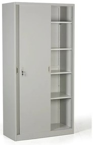 Kovová skriňa s posuvnými dverami, 4 police, 1000 x 1990 x 450 mm, svetlo sivá