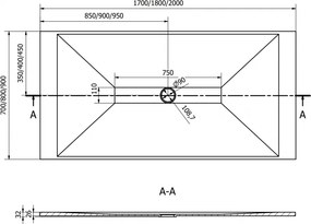 Mexen Toro, SMC obdĺžniková sprchová vanička 200 x 90 cm, čierna, zlatá krytka, 43709020-G