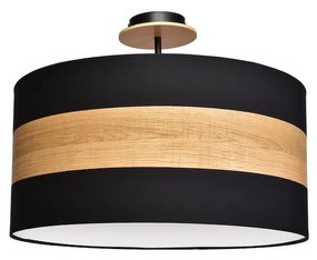 Stropné svietidlo Terra, 1x drevené/čierne textilné tienidlo, drevo