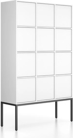 Kancelárska skriňa FRAME, čierna podnož, 12x dvere, 1299 x 450 x 2185 mm, PUSH-lock, biela