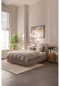Béžová čalúnená dvojlôžková posteľ s úložným priestorom s roštom 160x200 cm Thessa Bold – Bonami Selection