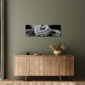 Čiernobiely obraz - výroba keramiky (s hodinami) (90x30 cm)