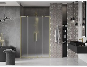 Mexen Velar L Duo, posuvné sprchové dvere do otvoru 140 cm, 8mm sklo námraza, zlatá matná, 871-140-003-32-55