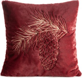 CHLPATÁ VIANOČNÁ DEKORAČNÁ OBLIEČKA NA VANKÚŠ PINE 45X45 CM BORDOVÁ