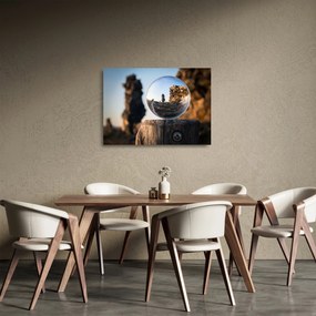 Sklenený obraz lupy a krajiny (70x50 cm)