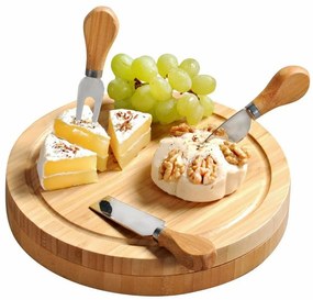 Kesper 58642 Doštička na krájanie syra s príborom bambus, 23 x 23 x 3,6 cm