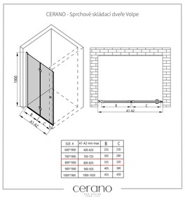 Cerano Volpe, skladacie sprchové dvere 80x190 cm, 6mm číre sklo, chrómový profil, CER-CER-423297