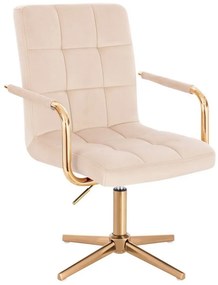 LuxuryForm DESIGN Otočná stolička VERONA GOLD VELUR na zlatom kríži - krémová