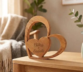 AMADEA Drevená dekorácia srdca v srdci, masívne drevo, veľkosť 10 cm