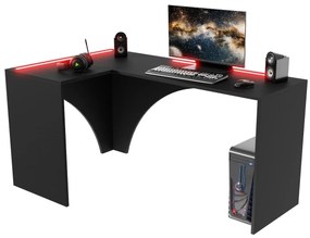 Rohový LED PC stolík Uhlominn (čierna). Akcia -21%. Vlastná spoľahlivá doprava až k Vám domov. 1092072