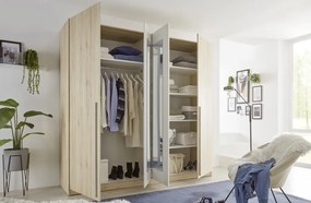 Šatníková skriňa so zrkadlom Cano, 228 cm, dub san remo/biela