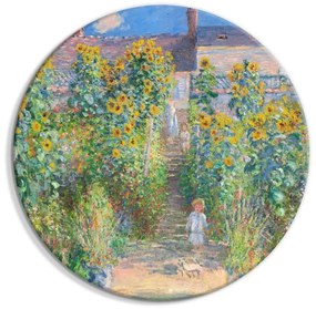 Artgeist Okrúhlý obraz - Claude Monet’s Garden at Vétheuil - Farmhouse With Sunflowers Veľkosť: 40x40