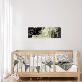 Obraz - Spln nad hladinou, čiernobiely variant (s hodinami) (90x30 cm)