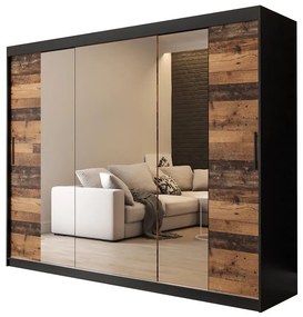 Skriňa Old Wood T2 250 Čierna/Old Style/zrkadlo