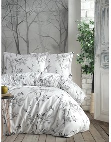 Biele/sivé obliečky na dvojlôžko/predĺžené z bavlny Renforcé 240x220 cm White Floral – Mila Home Luxury