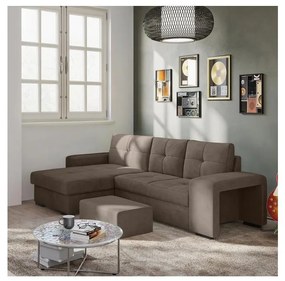 Rozkladacia sedačka s úložným priestorom a taburetom PALERMO, hnedá, ľavé prevedenie