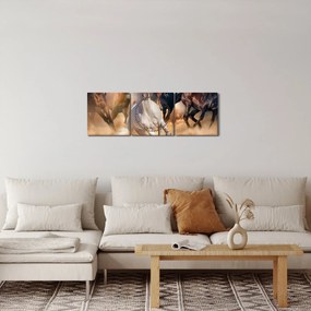 Obraz - Kone v púšti (s hodinami) (90x30 cm)