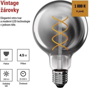 LED žiarovka dekoratívna DYMOVÁ G95 teplá biela
