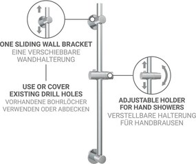 Sprchová tyč bez vŕtania z nehrdzavejúcej ocele v lesklej striebornej farbe posuvný držiak 70 cm – Wenko