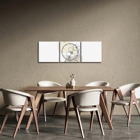 Obraz - Béžové kvety s motýľom N⁰3 (s hodinami) (90x30 cm)