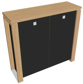 Stredná skriňa Verno+ S 140 x 46 x 130 cm, sklenené dvere, dub svetlý / čierna