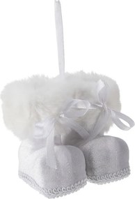 Závesné huňaté čižmičky v bielej farbe 8 cm