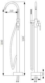 BATH DELUXE 28-114-01-02-00 - Voľne stojacia vaňová sada s batériou 116 cm čierna