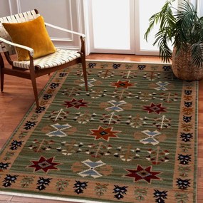 Koberec KESHAN, strapce 6902/53533 zelený / terakota