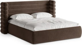 Hnedá čalúnená dvojlôžková posteľ s úložným priestorom s roštom 180x200 cm Mount – Micadoni