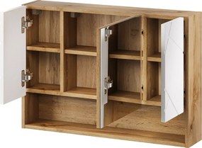 Závěsná koupelnová skříňka se zrcadlem Mazi 58 80 cm dub Wotan/bílá