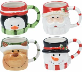 Súprava 4 vianočných keramických hrnčekov 250–280 ml